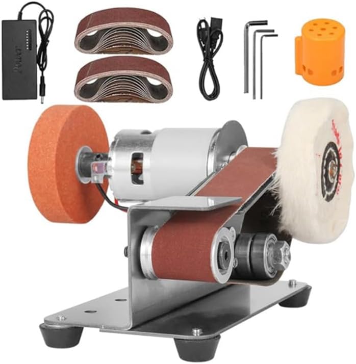 3-In-1 Mini Belt Sander-Knife Sharpener Electric Bench Grinder Sanding Machine, 7 Adjustable Speed Buffer Polisher for Metal Wood DIY Handcraft, Tool & Knife Sharpening