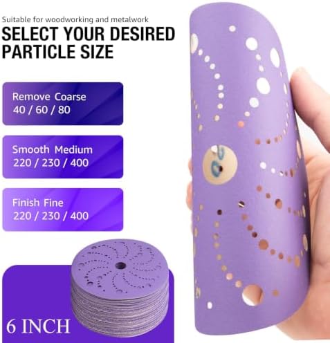 36 Pack 6 Inch Purple Ceramic Sanding Discs Multi-Hole Hook & Loop 60 Grit