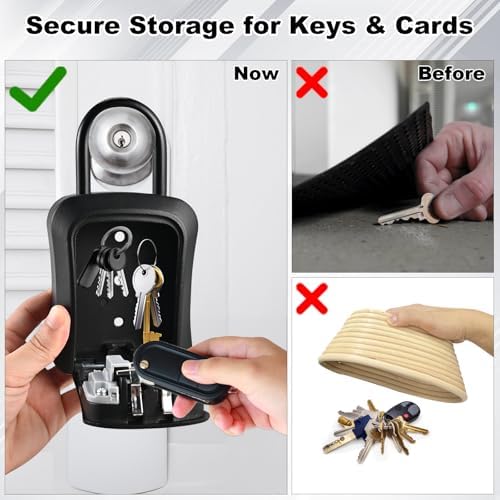L Large Key Lock Box, 4.5”x3.7”x1.5” Waterproof Kirsite | Combination Lockbox for Keys Outdoor, Portable Key Lock Box Wall Mount with Code (L Size, Black)