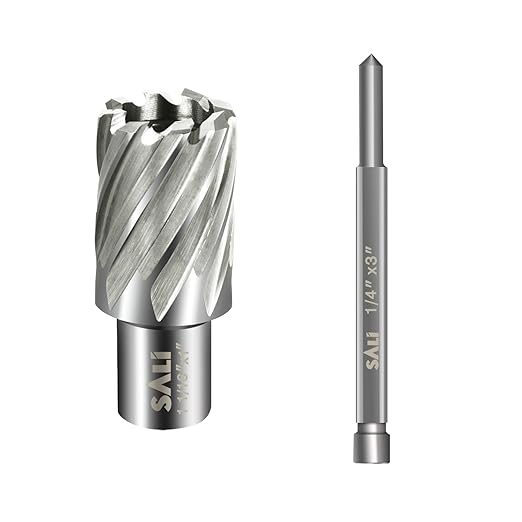 SALI Annular Cutter Diameter 1-1/16 Inch with Weldon Shank 3/4"(with 2 Flats) Cutting Depth 1" Mag Drill Bit for Magnetic Drill Press HSS Fully Ground Drill with One 1/4"*3" Pilot Pin