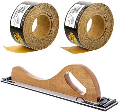 Bundle with TCP Global Wooden Handle Longboard Sander & 80 & 220 Grit Gold - Longboard Continuous Roll 20 Yards Long by 2-3/4" Wide PSA Self Adhesive Stickyback Longboard Sandpaper