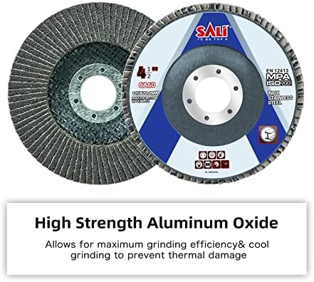 Sali 100 Pack Flap Disc 60 Grit 4.5" x 7/8-Inch Sanding Disc Bevel Type #29 Premium and Industrial Grade Angle Grinder Grinding Wheel High Performance Edge Grinding