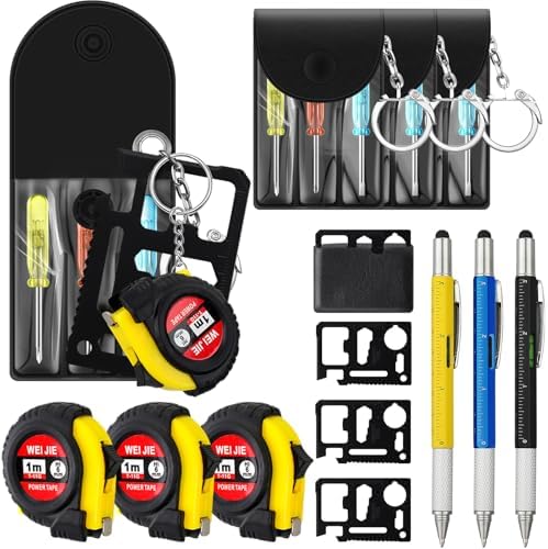 12 Pcs Mini Screwdriver Tape Keychain Set Multitool Pen Card Father's Gifts Bulk Mini Tool Set for Adult Men Dad (Multicolor)