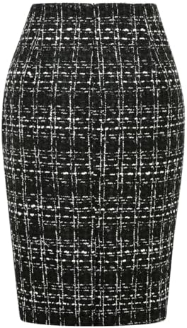 IDEALSANXUN Plaid Skirts for Women Fall Winter Knee Length Pencil Wool Skirt with Slit