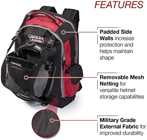Lincoln Electric Welders All-in-One Backpack | Tool, PPE and Electronics Storage | Adjustable External Storage Net | K3740-1, Black, Red, Grey