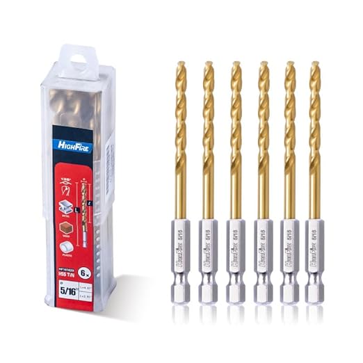 HIGHFIRE 5/16" 135 Degrees Split Point Drill Bits, Hex Shank Twist Drill Bits, DIY Purpose Drill Bit Set, HSS Titanium Drill Bit, Hex Drill Bits for Steel (Pack of 6 Identical Pcs)