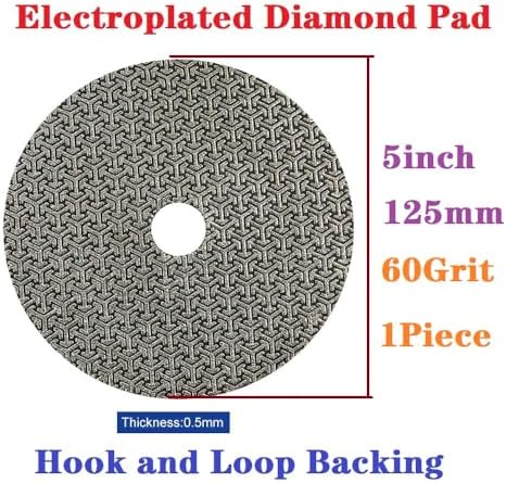 Electroplated Diamond Sanding Paper Sheet Pad,60Grit 5inch 125mm Grinding Sandpaper Pad Hook and Loop Backing for Metal Glass Porcelain Ceramic Hand Polishing & Trimming (1 Piece)