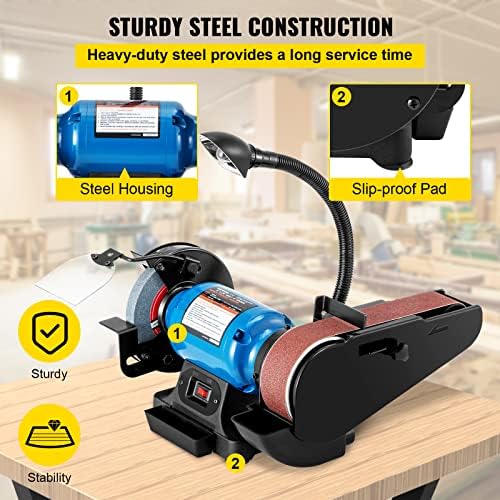 VEVOR 2IN1 2" Belt Grinder for Knife Making, 6" Belt Sander, 3450RPM Belt and Disc Bench Sander 90° Belt Holder with Sturdy Base and LED Working Lamp