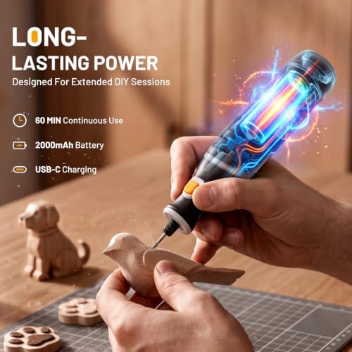 BATAVIA 8V Cordless Rotary Tool, 5 Speed 117PCS Kit for Engrave/Sand/Drill