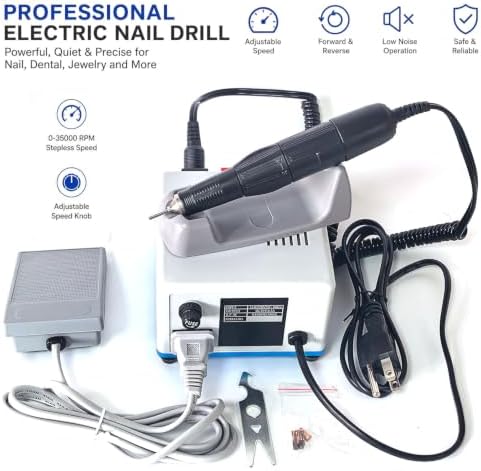 35,000RPM Electric Micromotor Rotary Tool Kit with Handpiece & Foot Pedal, Precision Engraving and Polishing Machine for Jewelry Carving, Nail Art, Woodworking & DIY Crafts