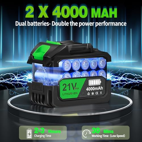 Leaf Blower Cordless,Battery Powered 800,000 RPM Electric Leaf Blower with 2 x 4.0Ah Battery and Charger Handheld Blowers for Lawn Care,Dust,Snow,Car Blowing Water with 2 Extended Nozzle,Dark Green