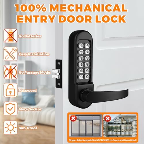 Mechanical Keypad Keyless Entry Door Handle Lock,Matte Black