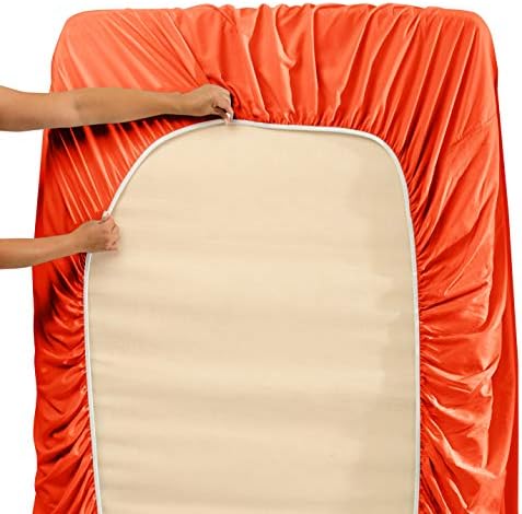 Hearth & Harbor Twin Size Sheets - 3 Piece Bed Sheet Set, Hotel Luxury Double Brushed Bed Sheets - Extra Soft Bedding Sheets & Pillowcases, Twin, Orange Rust