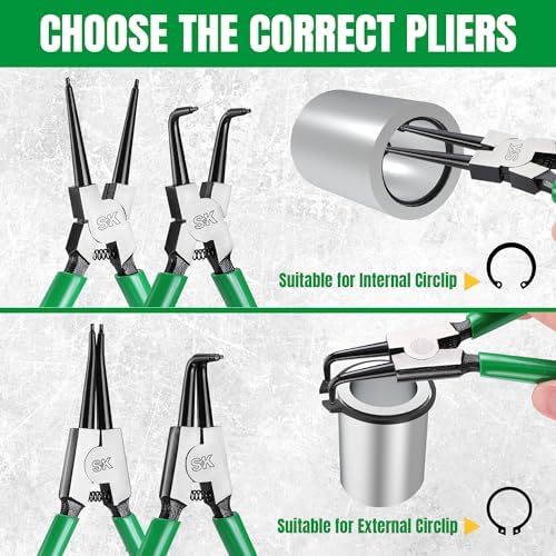 SK 4-Piece Snap Ring Pliers Set, 7-Inch Internal/External Circlip Pliers