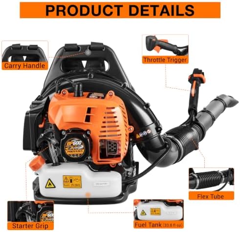 PROYAMA 51.7cc Gas Backpack Leaf Blower 600CFM 250MPH Gas Powered Blower