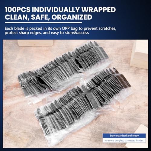 100Pcs Multitool Blades Set – Oscillating Saw Blades and Multi Tool Blades for Wood&Soft Metal with Quick Release Interface,Fits DeWalt,Milwaukee,Makita,Dremel,Ryobi,Craftsman,Fein,Bosch OIS and More