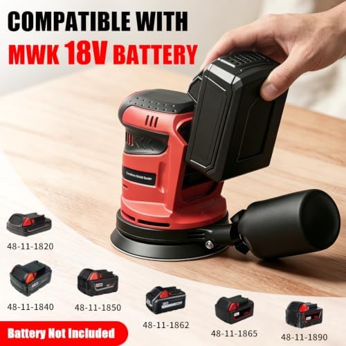 Brushless Cordless Random Orbital Sander for Milwaukee M18(NO Battery),5″Palm Sanding Machine Tool with 3-Speed,Dust Collector&10PCS Sandpapers for Woodworking,Auto Repair,Drywall,Polishing