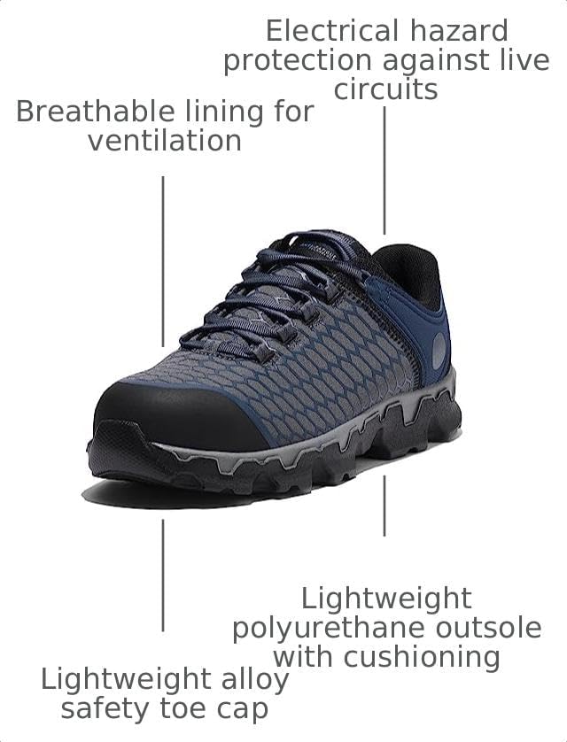 Timberland PRO Men's Powertrain Sport Alloy Safety Toe Industrial Athletic Work Shoe, Grey/Navy-2024 New, 7.5 W