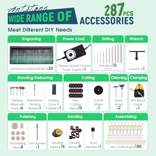 Antstone Electric Resin Polishing Kit Resin Drill with 287 Accessories Variable Speed Rotary Tool for Resin Casting Molds Epoxy Resin Polisher Sander Kit for Jewelry Carving Drilling Sanding Polishing