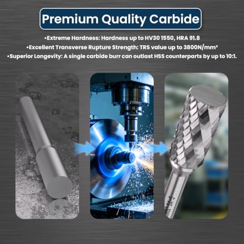 LU&MN SA-5 Tungsten Carbide Burr, 1/2" Head 1/4" Shank, 3 Pcs