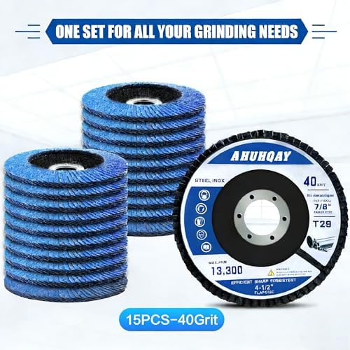 15 Pack Flap Discs 4 1/2" for Angle Grinder, 40Grit T29 Flap Disc, Die Grinder Sanding Disc, Zirconia Grinding Wheel for Metal, Wood, Stainless Steel Polishing Finishing