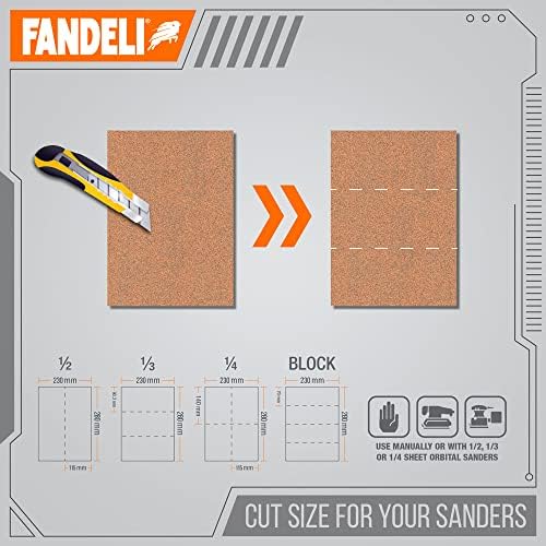 Fandeli | Multi-Purpose Sanding Paper | Assorted Grits (80,120,220) | 75 Sheets of 9'' x 11'' | Perfect for Sanding Metal and Sanding Wood | Hand Sanding | Orbital Sanders..
