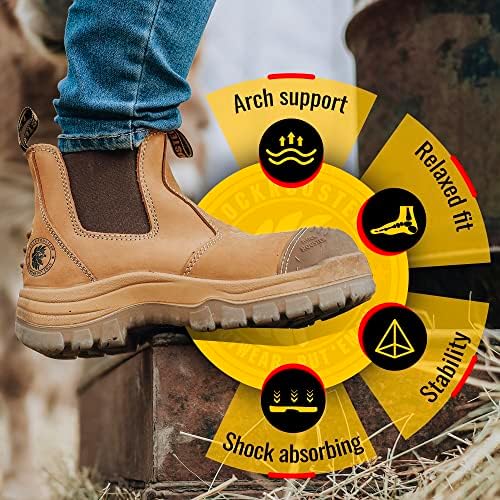 ROCKROOSTER Mens Work Boots, 6 inch Steel Toe, Pull On Safety Leather Chelsea Work Shoes Static Dissipative(AK227, AK222)