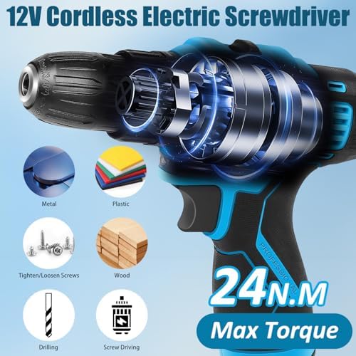 JENABOM 146-Piece Home Tool Set with 12V Blue Cordless Drill