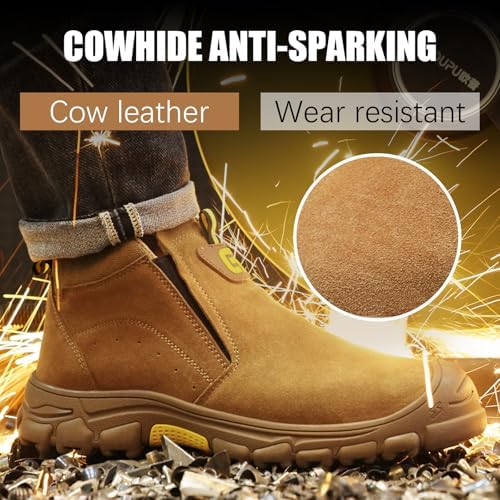 GLANOUDUN Steel Toe Shoes for Men Welding Work - Slip-On, Mid-Top Coverage