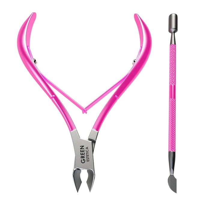 Professional Cuticle Trimmer Nail Cuticle Cutter Stainless Steel Cuticle Nippers with Sharp Blades Double Spring Manicure Tools for Nail Care Pedicure Home Spa (Pink - Pusher Included)