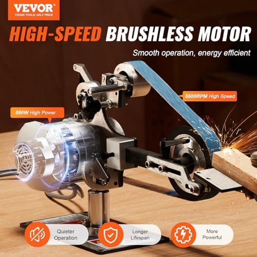 VEVOR Belt Grinder Sander, 30 x 1-Inch Variable Speed Belt Polisher with VFD, 550W Polishing Grinding Machine with 2 Grinding Moulds & 3PCS Sanding Belts for Metalworking, Knife Making