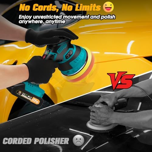 Cordless Car Buffer Polisher kit, DA Polisher with 2*21V Batteries
