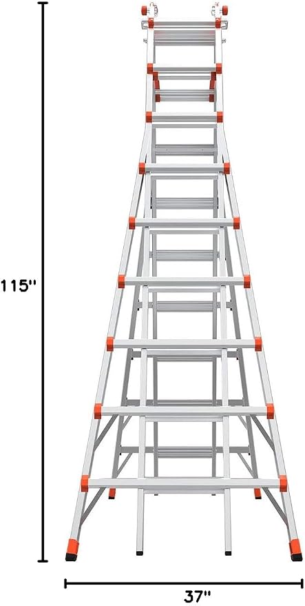 Little Giant Ladders Skyscraper M17, Adjustable Step Ladder, 9–17 Ft, Aluminum, 300 lb Load Capacity, Type 1A Extra Heavy Duty, 20.7-Ft Reach (10110)