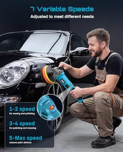 SEESII Car Buffer Polisher 1600W 7 Inch/6 Inch Rotary Buffer Polisher Waxer