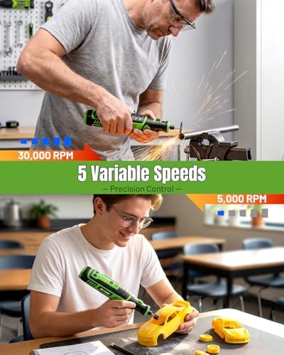 PHALANX Cordless Rotary Tool Kit | 5,000-30,000 RPM/5 Speed, 8V Engraving Pen with 117 Accessories, USB-C, LED Light for 3D Printer Sanding, Polishing, Engraving, Wood Carving, DIY Crafts
