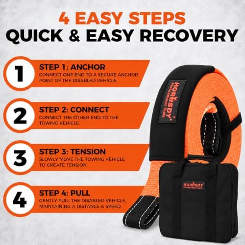 HORUSDY Nylon Heavy Duty Tow Strap Recovery Strap with Hooks 3" x 30Ft - 35,000 LBS Break Strength, 2" Shackle Hitch Receiver + 3/4 D Ring Shackles (2pcs), Recover Your Vehicle Stuck in Mud/Snow