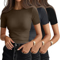 Ficerd 3 Pack Women's Ribbed Short Sleeve T-Shirts