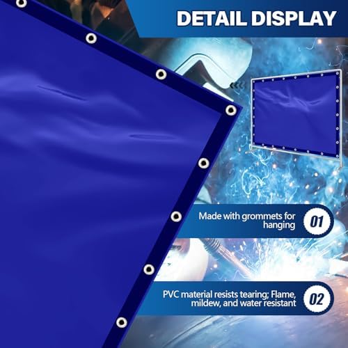 2 Pack Welding Curtain Safety Screen with Fixed Belt, 6 x 8ft Blue, Fire Resistant Transparent Vinyl Welding Shield for UV and Blue Light Protection