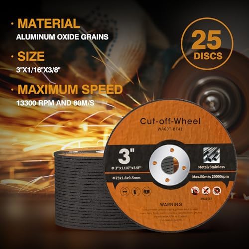 25 PCS 3 Inch Cut Off Wheels Metal and Stainless Steel Cutting Wheel for Angle Grinder 3"x1/16"x3/8"Cutting disc Die Grinder Cut Off Wheel Fits Angle Grinder Air Tool