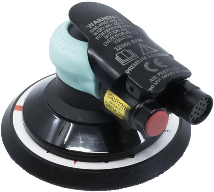 Benchmark Abrasives Professional Heavy Duty Dual-Action Random Orbital Sander with PSA and Hook & Loop Backing Pads, Orbital Pneumatic Sanding Disc Sander, Woodworking Automotive (6" No Vacuum)