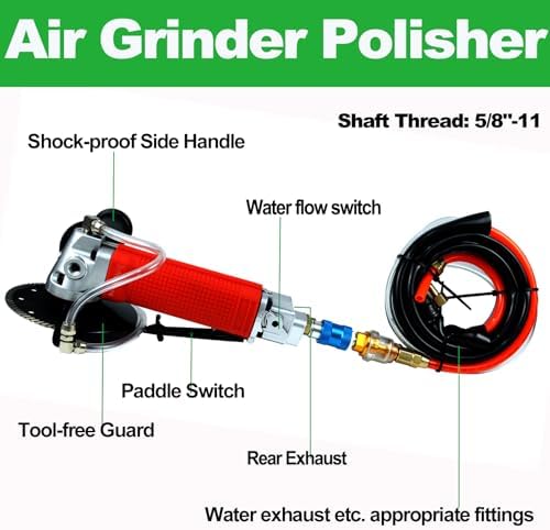 Air Wet Polisher 5", Variable Speed Concrete Angle Grinder Tool