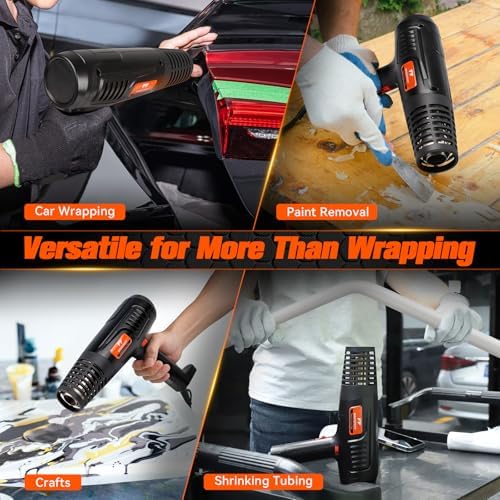 WRAPXPERT Heat Gun for Vinyl Wrap 1600W 122℉-1202℉ with 2 Air Speeds Variable Temperature, Fast Heating Heavy Duty Hot Air Gun for Car Wrap, Window Tint, Crafts, Shrinking Tubing, Stripping Paint