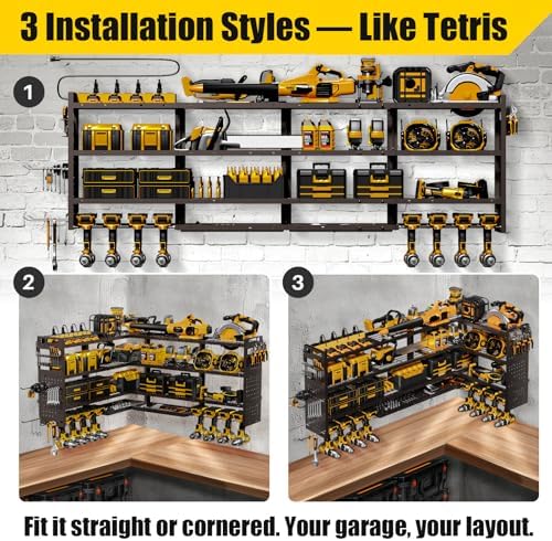 XLarge 64''W Power Tool Organizer Wall Mount, Charging Station, 4-Tier