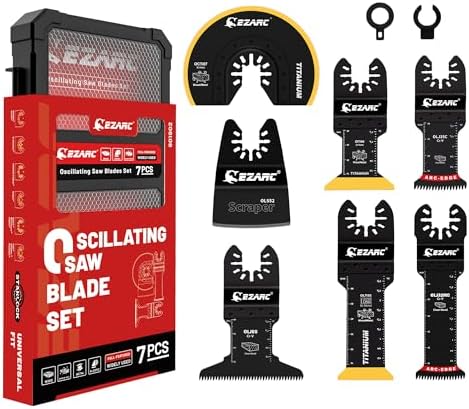EZARC 7PCS Oscillating Saw Blades, Titanium Multitool Blades for Wood Metal, Multitool Blades Kits with Arc Edge Japanese Teeth Fit Dewalt Milwaukee Bosch