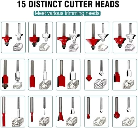 Wood Router,Electric Compact Wood Routers Tool for Woodworking,800W Hand Trimmer Laminate Milling Engraving Hand Machine Joiner Tool Electric,with 15PC 1/4" Router Bit Set, Slotting Trimming Carving