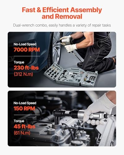 VEVOR 50 Pieces Pro Air Tool and Accessories Kit - 1/2" Air Impact Wrench, 3/8" Ratchet Wrench, 4500BPM Hammer, Blow Gun & Full Accessories for Auto Repairs, Home DIY Projects - with Storage Case
