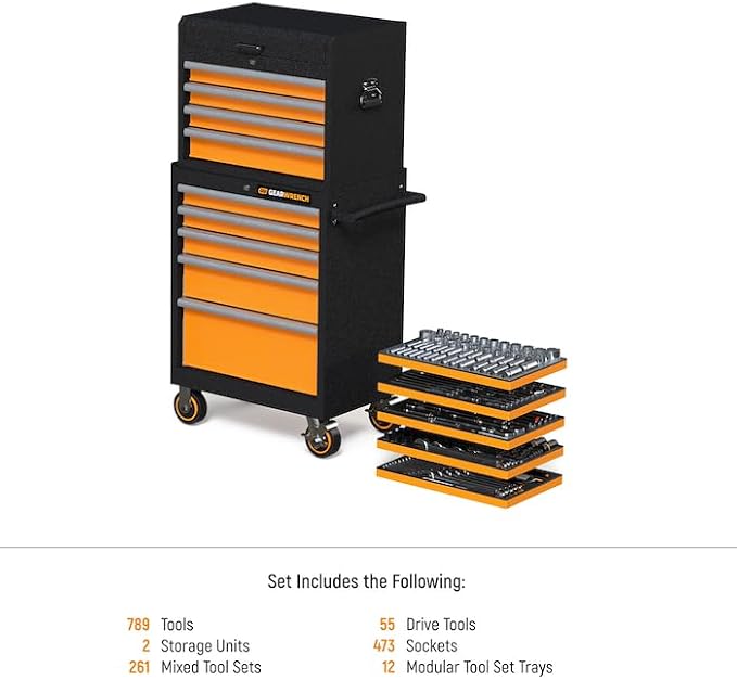 GEARWRENCH 791 Piece Master Mechanics Tool Set in Premium Modular Foam Trays with GSX Mobile Tool Storage | MEGAMODPRO