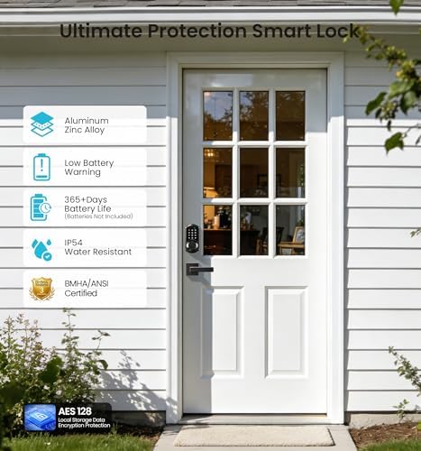 Veise VE06-L Smart Deadbolt Lock with 2 Lever Handle Set, Matte Black | App & Fob Control, Electronic Digital Touchscreen Keypad, Remote Access Sharing, Keyless Entry for Front Door, Auto Lock