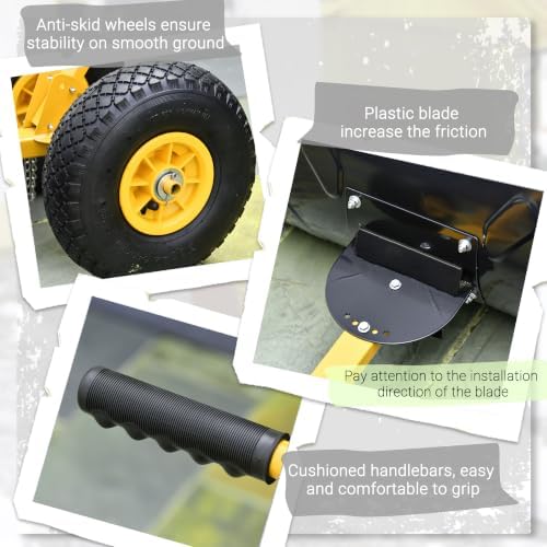 Outsunny Snow Shovel with Wheels Snow Pusher 29" Blade 10" Wheels Yellow