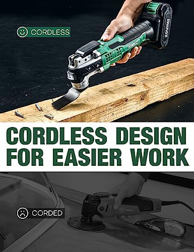 KIMO 20V Cordless Oscillating Tool Kit with 26-Pcs Accessories, Max 21000 OPM, 6 Variable Speed & 3° Oscillating Angle, Battery Powered Oscillating Multi-Tool for Cutting Wood/Nailing/Scraping/Sanding